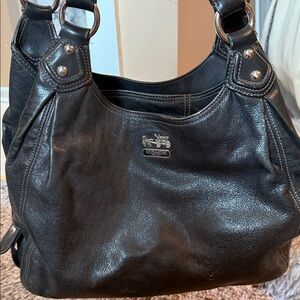 Coach Black Leather Shoulder Bag with Silver-Tone Hardware